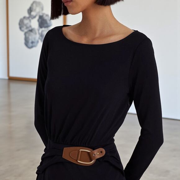 NWT Lauren Ralph Lauren Buckle Trim Stretch Jersey Navy Blue Dress 2 RP $179 - Picture 4 of 6